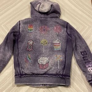 Butter Super Soft Girls Reversible Purple Emoji Sparkle Zip-up Sweatshirt